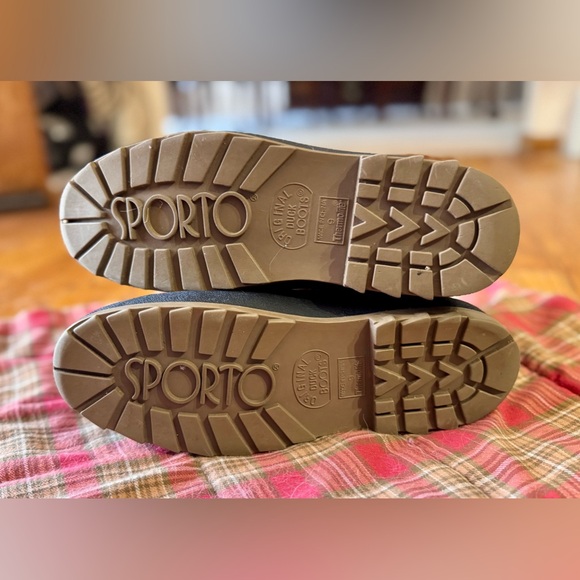 Sporto Duck Boots Womens 9 Insulated Rain Ankle Boots Navy Rubber & Tan Leather - Picture 10 of 11